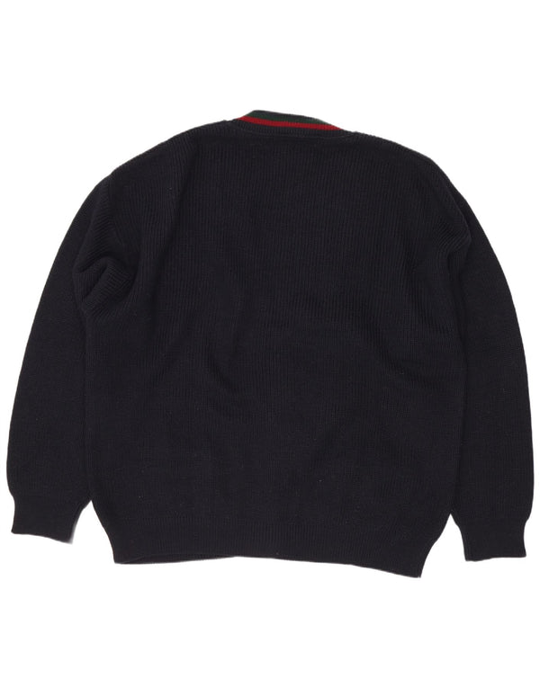 Il Granchio Mens Cardigan Sweater XL Navy Blue Geometric Wool
