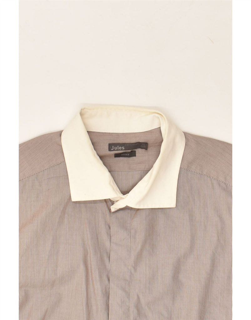 JULES Mens Fitted Shirt Size 43 44 Large Brown Pinstripe Cotton | Vintage Jules | Thrift | Second-Hand Jules | Used Clothing | Messina Hembry 