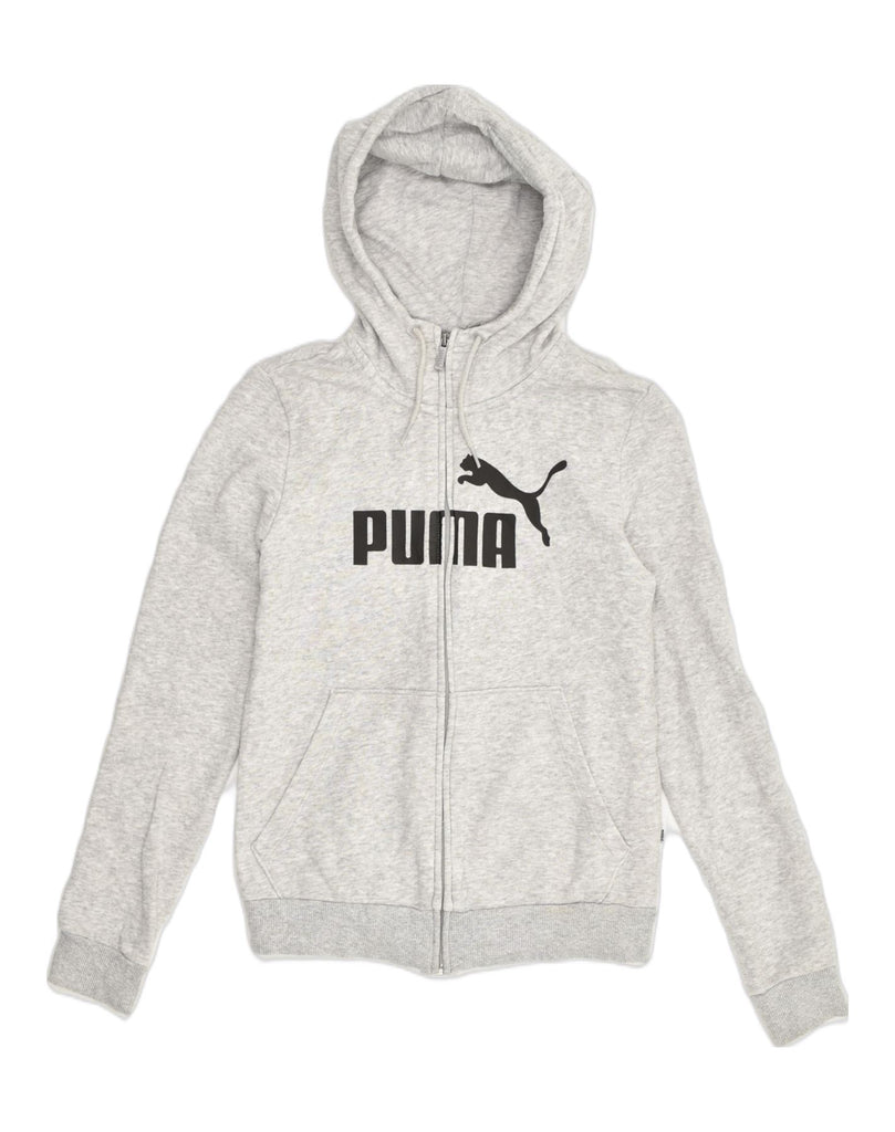 PUMA Womens Graphic Zip Hoodie Sweater Size 8 Small Grey Cotton | Vintage Puma | Thrift | Second-Hand Puma | Used Clothing | Messina Hembry 