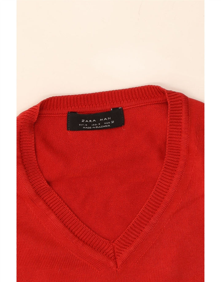 ZARA Mens V-Neck Jumper Sweater Medium Red Vintage Zara and Second-Hand Zara from Messina Hembry 
