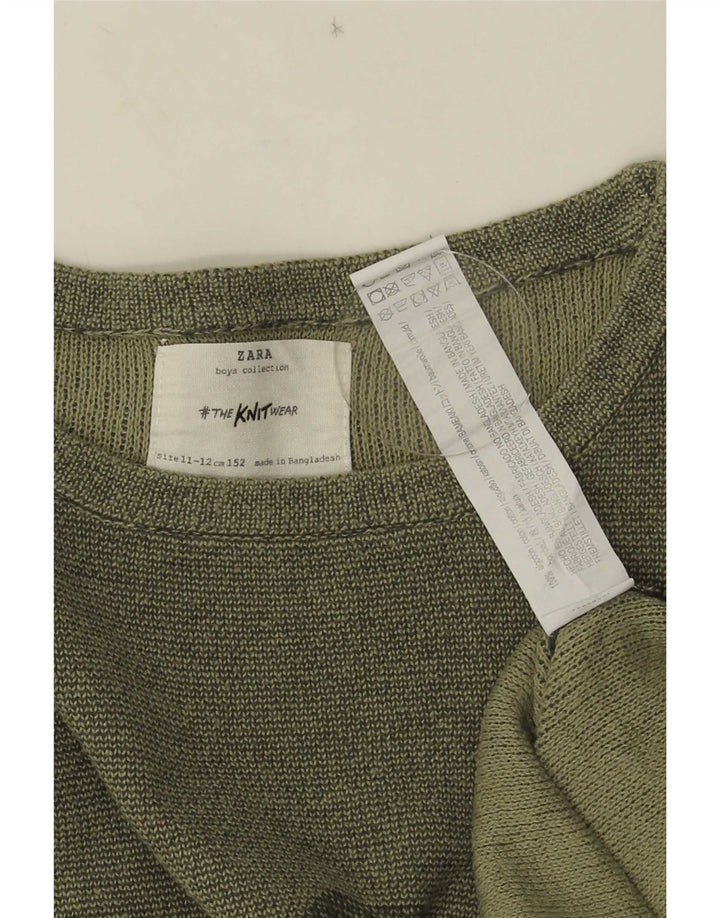 Zara Boys Graphic Top Long Sleeve 11-12 Years Khaki Cotton