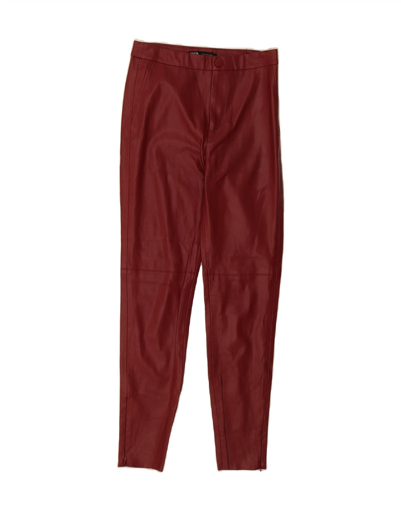 ZARA Womens Skinny Faux Leather Trousers W26 L27 Burgundy Vintage Zara and Second-Hand Zara from Messina Hembry 
