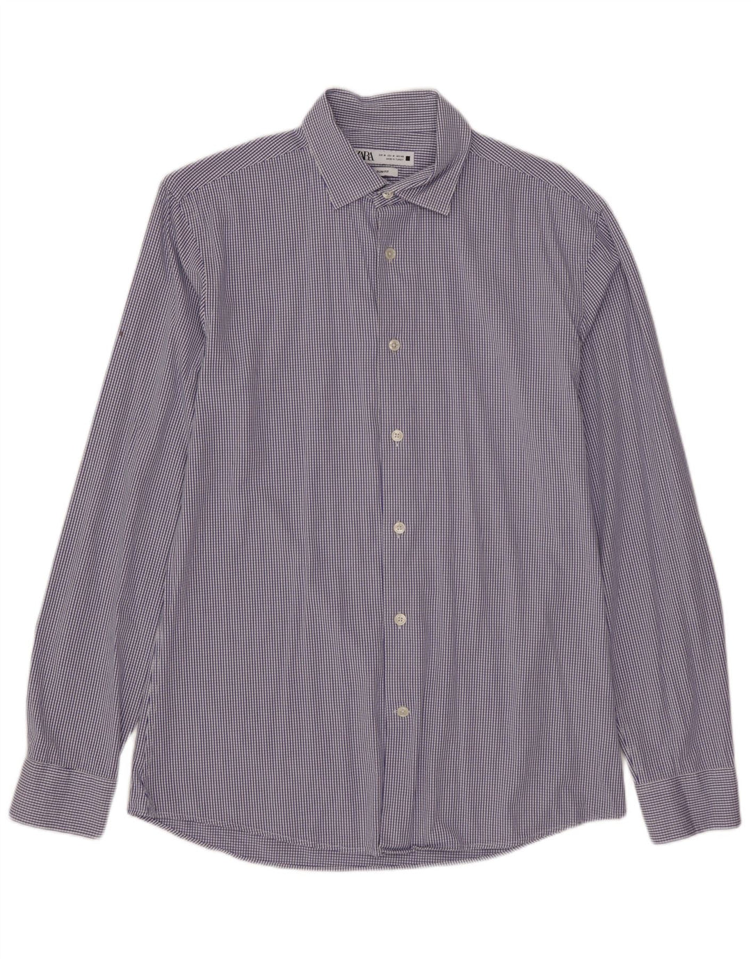 ZARA Mens Slim Fit Shirt Medium Blue Check Cotton