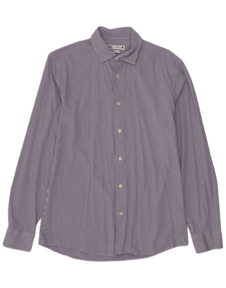 ZARA Mens Slim Fit Shirt Medium Blue Check Cotton