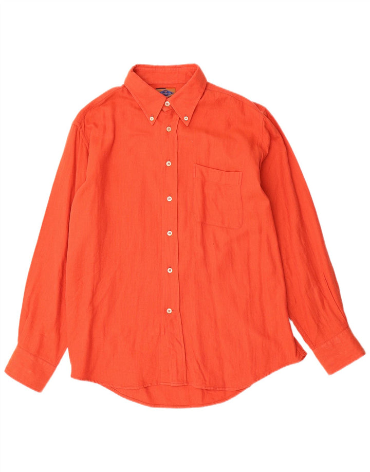 Sergio Tacchini Mens Shirt Size 42 16 1/2 Large Orange Herringbone Cotton