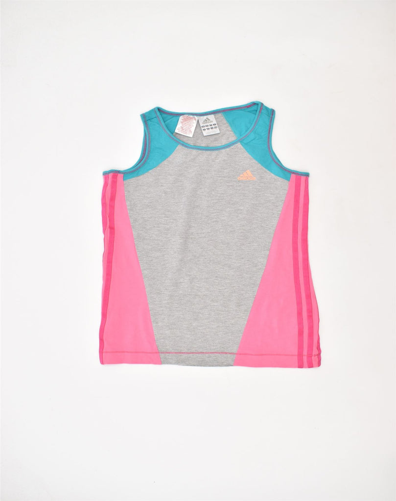 ADIDAS Girls Vest Top 13-14 Years Grey Colourblock Cotton | Vintage | Thrift | Second-Hand | Used Clothing | Messina Hembry 