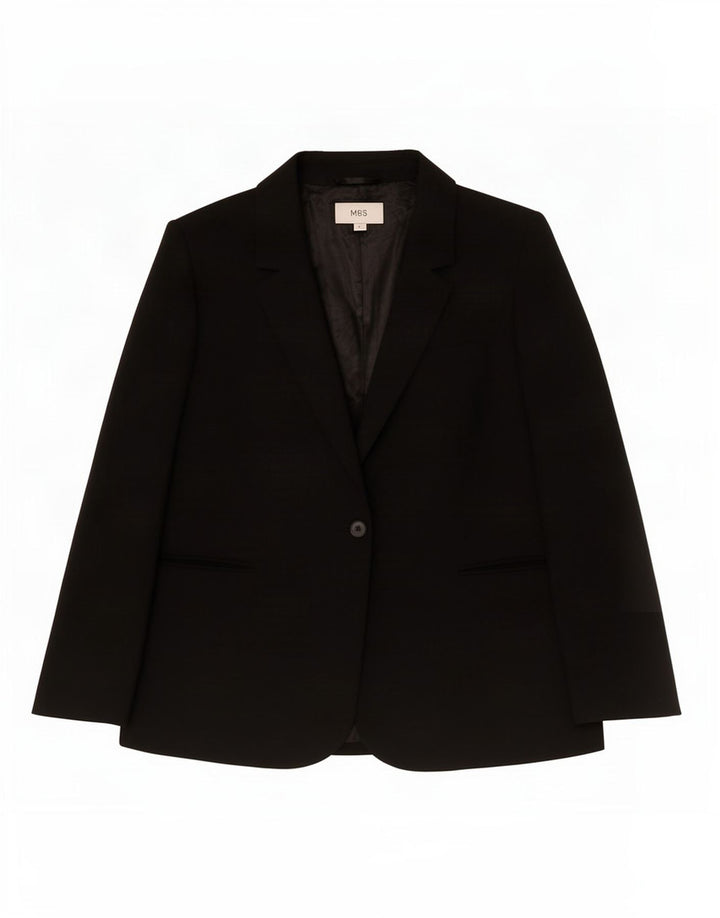 Marks & Spencer Womens 1 Button Blazer Jacket UK 18 XL Black Polyester