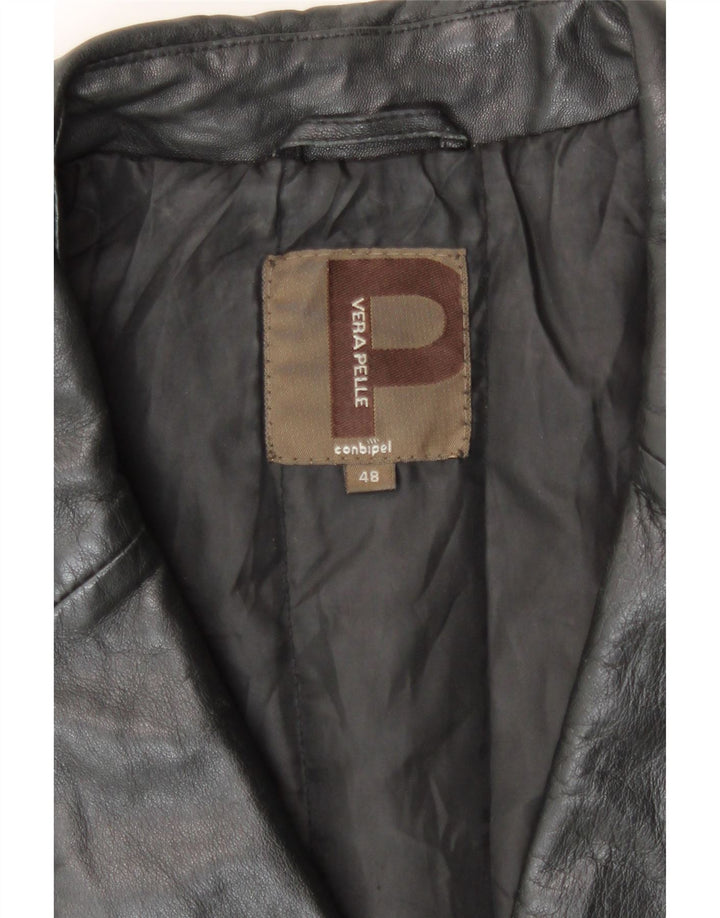 Conbipel Womens Leather Coat IT 48 XL Black Leather