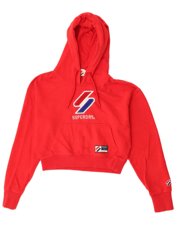 Superdry Womens Oversized Crop Graphic Hoodie Jumper UK 10 Small Red Cotton