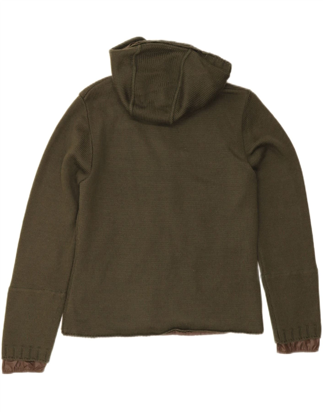 Pinko Womens Knit Hooded Bomber Jacket UK 10 Small Khaki Wool