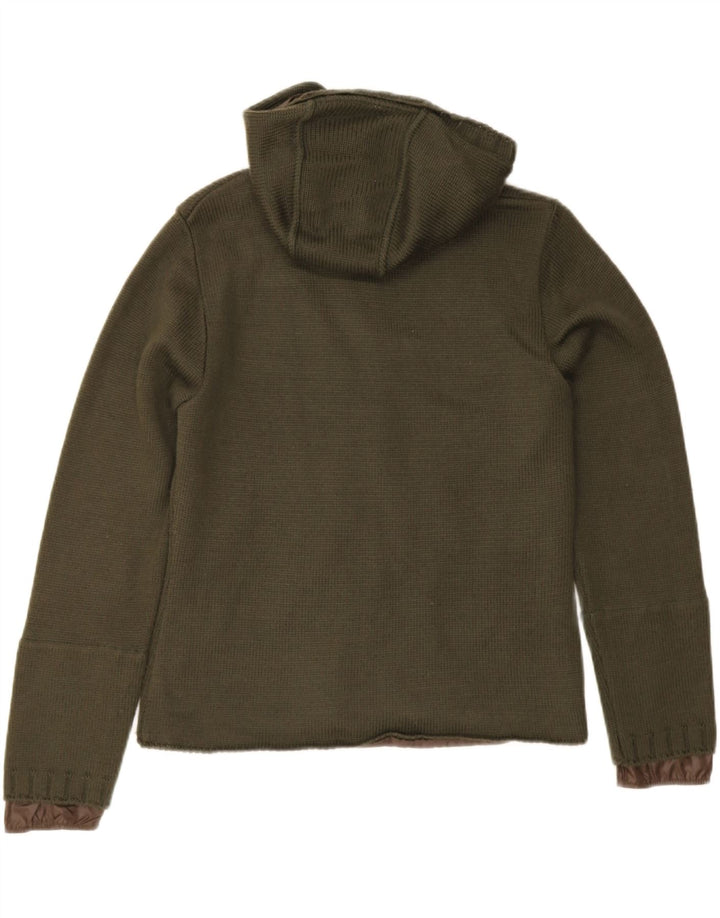 Pinko Womens Knit Hooded Bomber Jacket UK 10 Small Khaki Wool