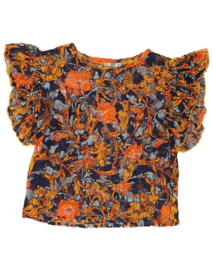 Zara Womens See Through Blouse Top UK 10 Small Multicoloured Floral