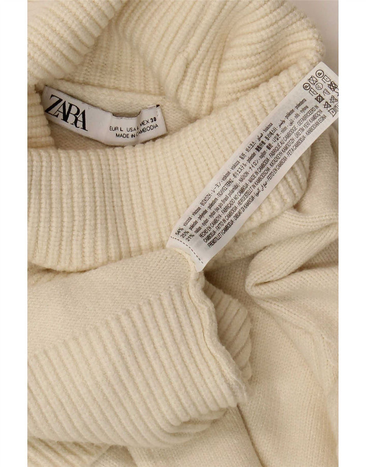 Zara Womens Roll Neck Jumper Sweater UK 16 Large Beige Viscose