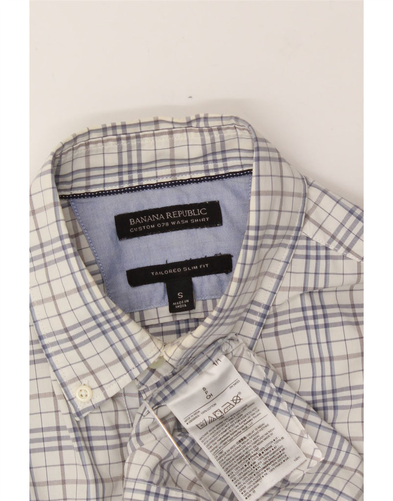 BANANA REPUBLIC Mens Tailored Slim Fit Shirt Small White Check Cotton Vintage Banana Republic and Second-Hand Banana Republic from Messina Hembry 