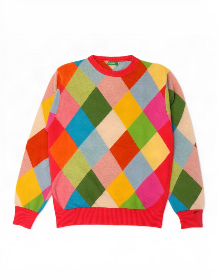 Benetton Womens Crew Neck Jumper Sweater UK 16 Large Multicoloured