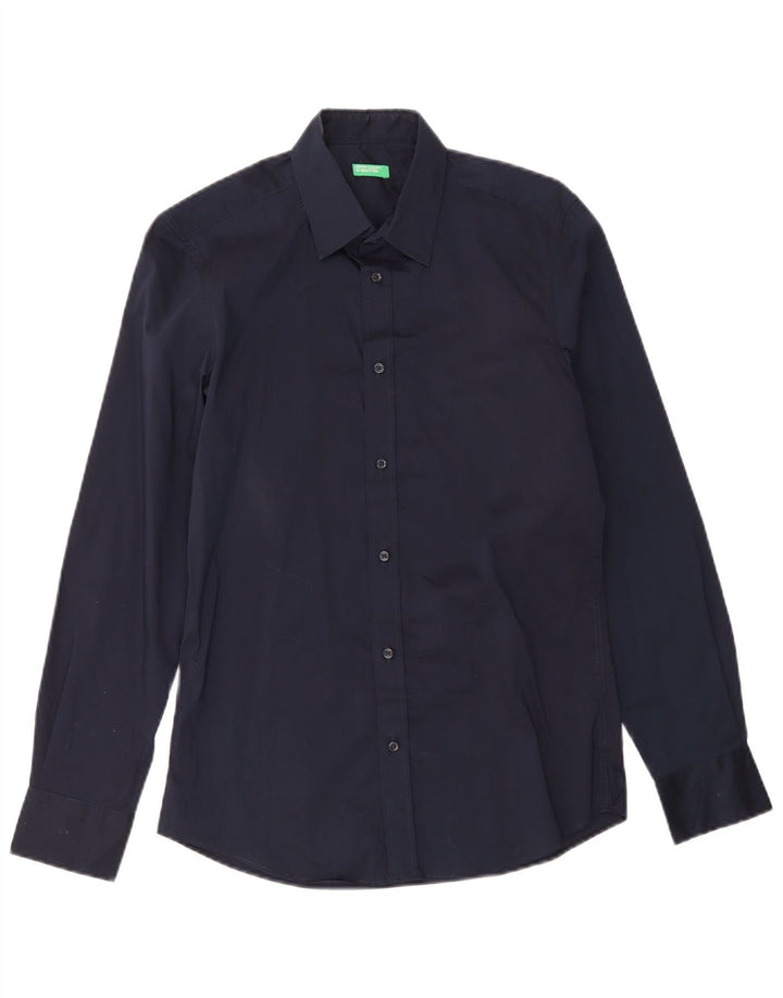 Benetton Mens Shirt Small Navy Blue Cotton
