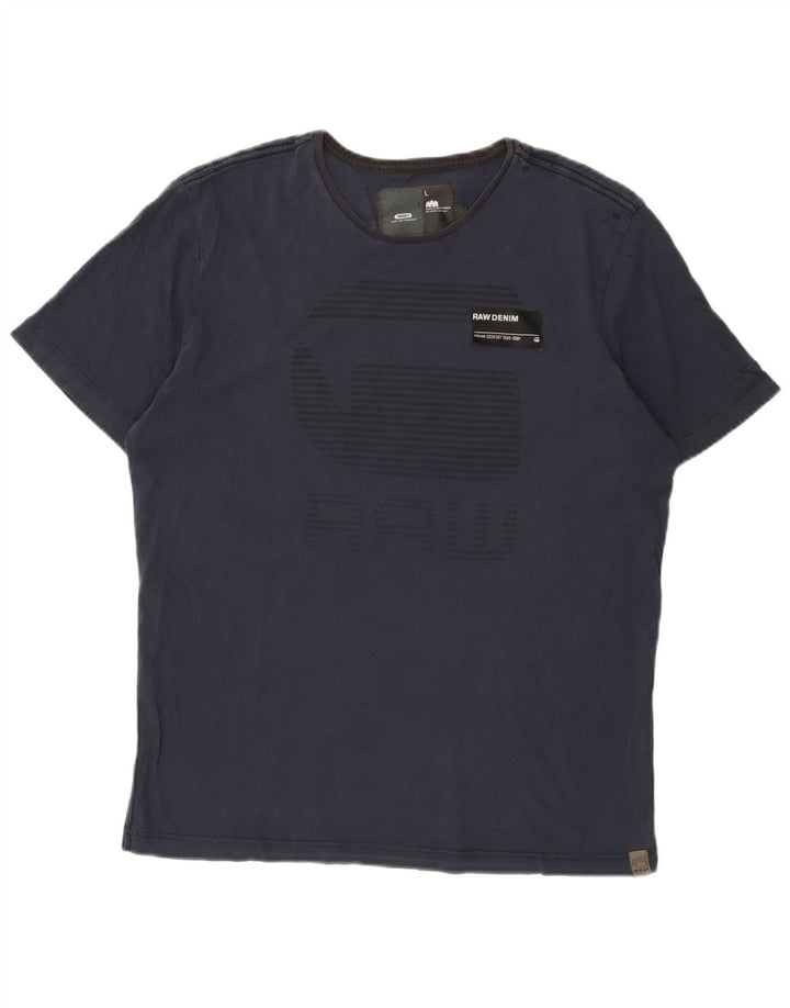 G-Star Mens Graphic T-Shirt Top Large Navy Blue Cotton
