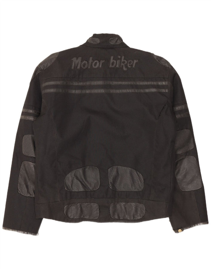 Master Mens Graphic Biker Jacket UK 40 Large Black Nylon