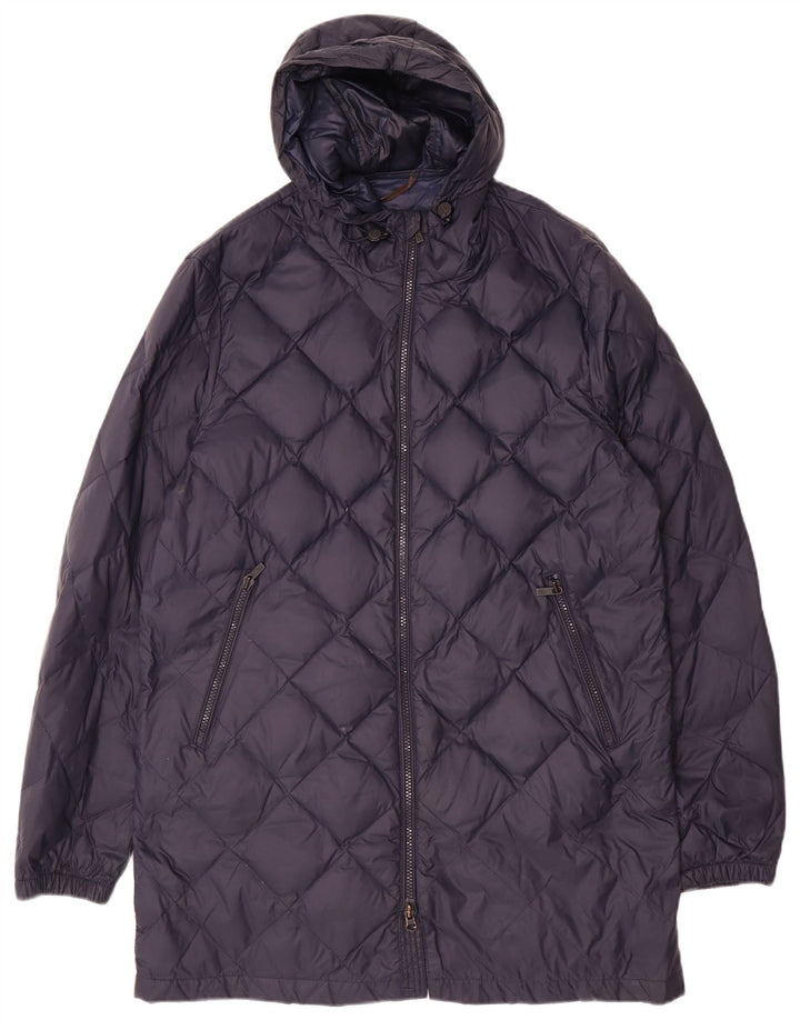 MASSIMO DUTTI Womens Hooded Padded Coat UK 16 Large Navy Blue Polyamide