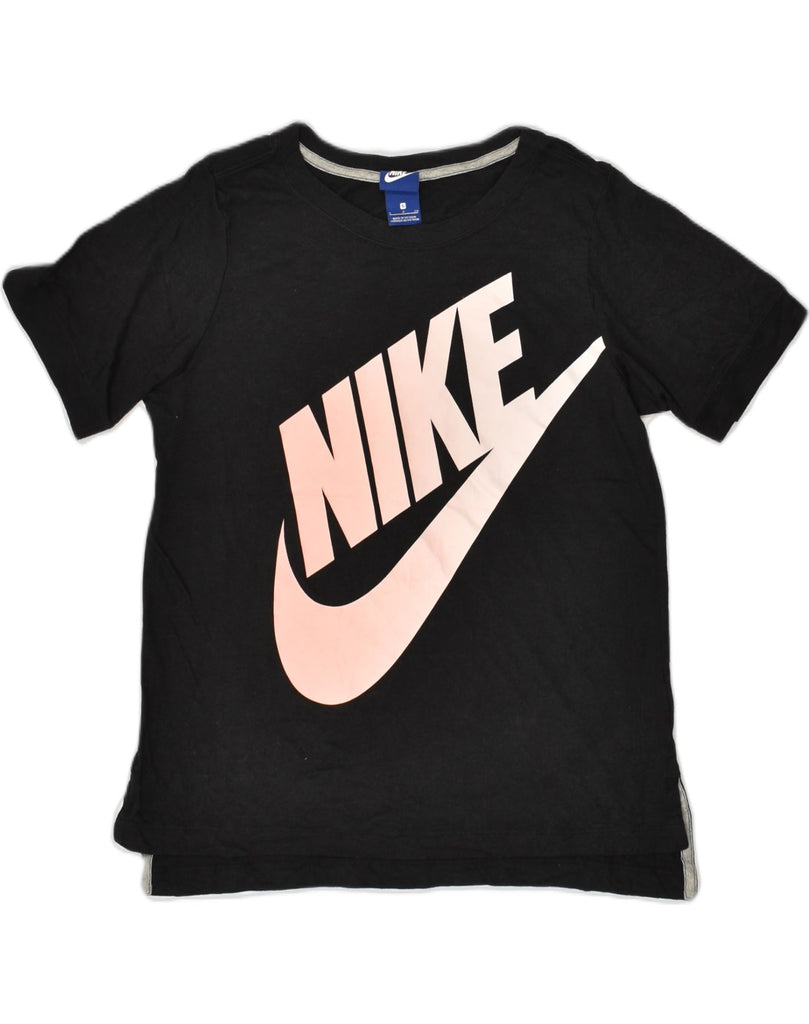 NIKE Womens Graphic T-Shirt Top UK 10 Small Black Polyester | Vintage Nike | Thrift | Second-Hand Nike | Used Clothing | Messina Hembry 