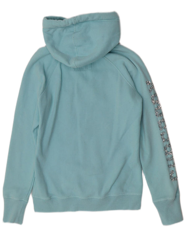 Superdry Womens Graphic Zip Hoodie Sweater UK 16 Large Blue Cotton