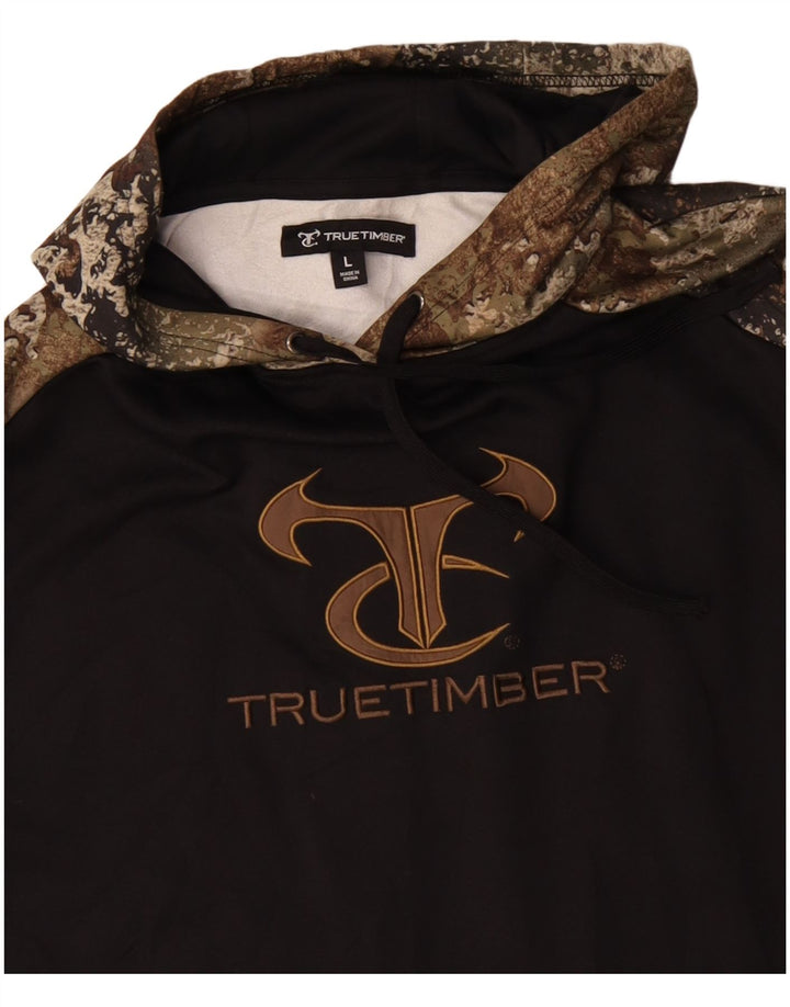 TRUE TIMBER Mens Graphic Hoodie Jumper Large Black Camouflage Polyester