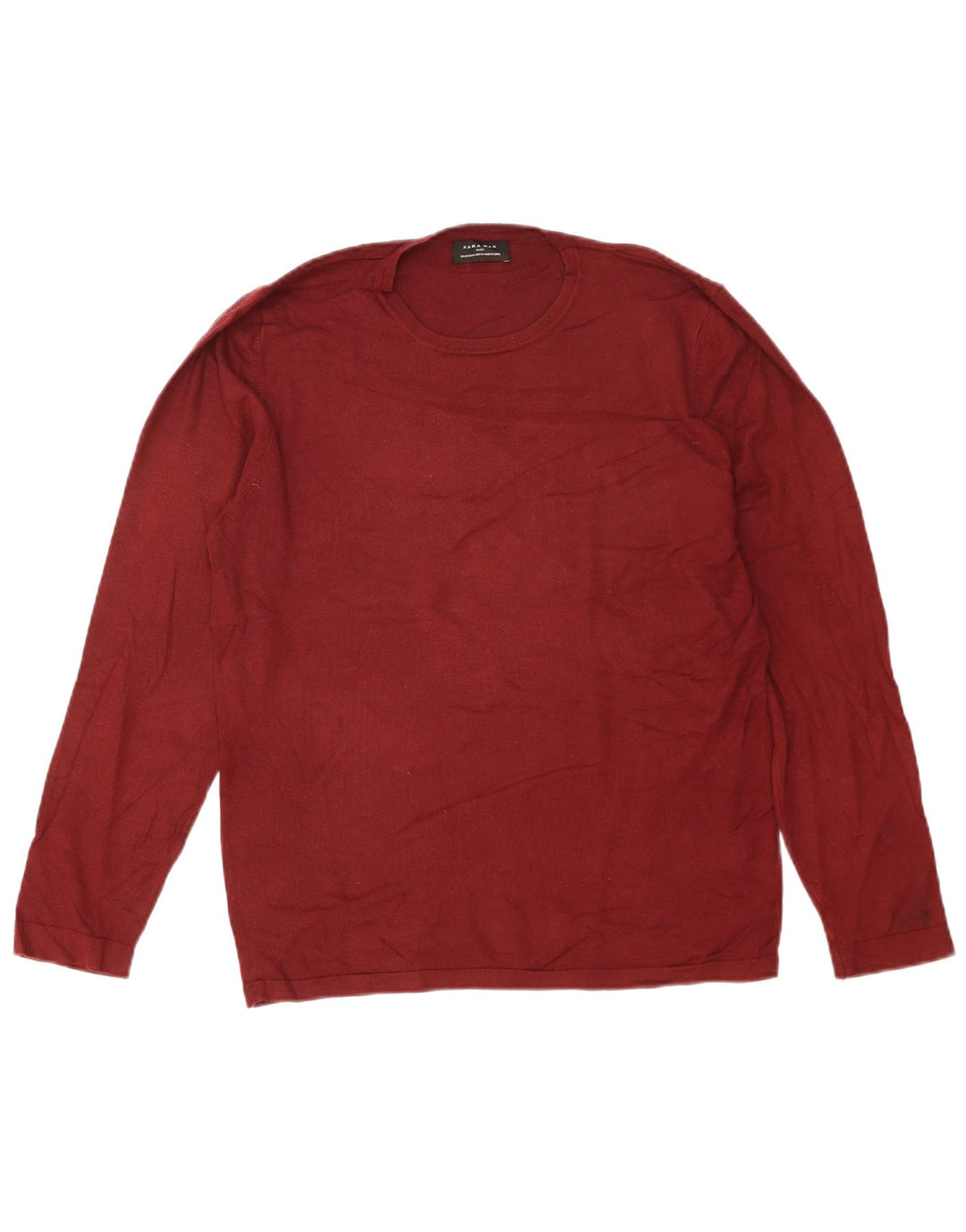Zara Mens Crew Neck Jumper Sweater Medium Maroon Viscose