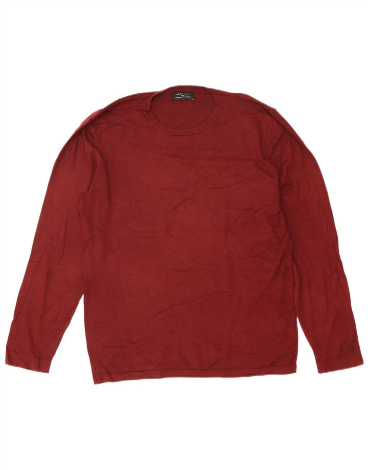 Zara Mens Crew Neck Jumper Sweater Medium Maroon Viscose