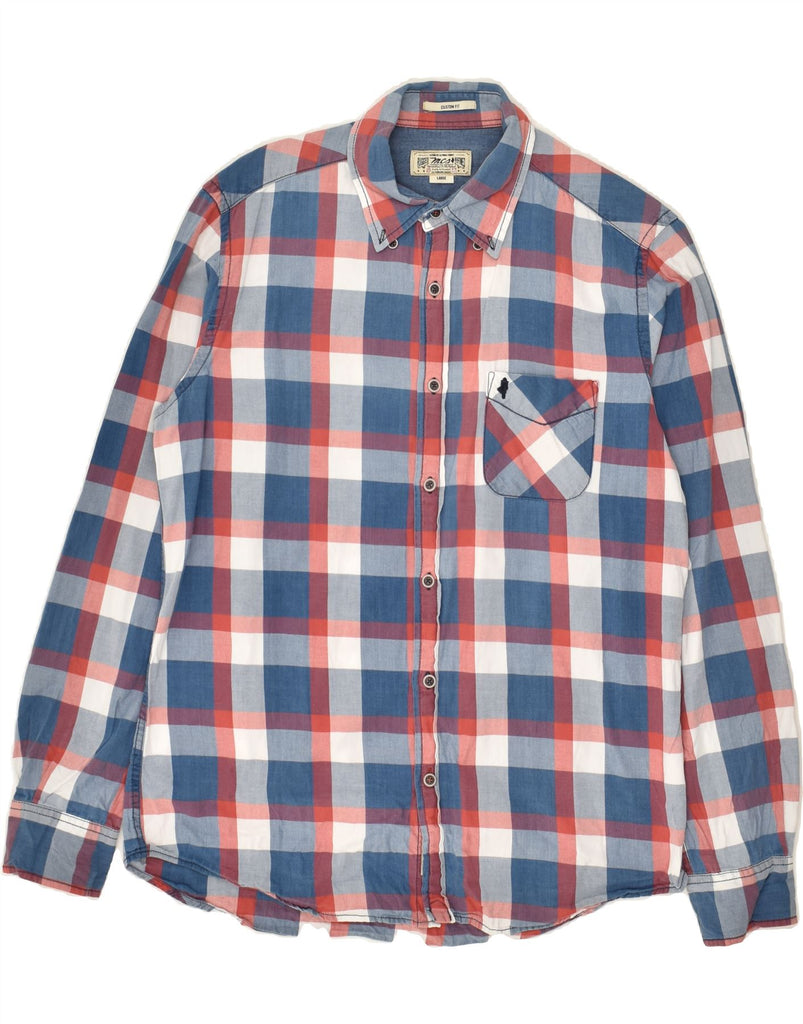 MARLBORO CLASSICS Mens Custom Fit Shirt Large Blue Check Cotton Vintage Marlboro Classics and Second-Hand Marlboro Classics from Messina Hembry 