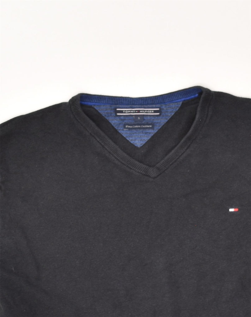 TOMMY HILFIGER Mens V-Neck Jumper Sweater Small Black Cotton | Vintage Tommy Hilfiger | Thrift | Second-Hand Tommy Hilfiger | Used Clothing | Messina Hembry 