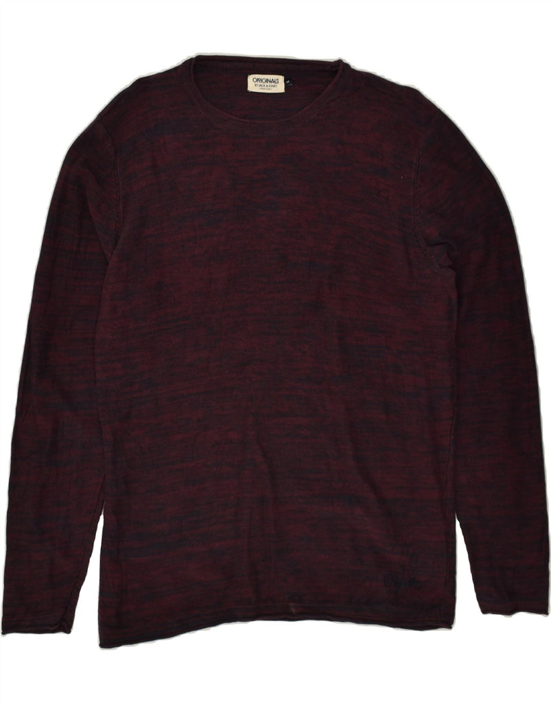 JACK & JONES Mens Crew Neck Jumper Sweater Large Maroon Flecked Cotton Vintage Jack & Jones and Second-Hand Jack & Jones from Messina Hembry 