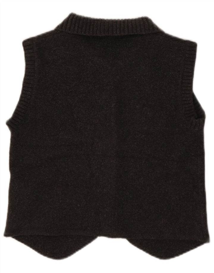 Zara Womens Crop Sleeveless Cardigan Sweater UK 10 Small Brown Polyester