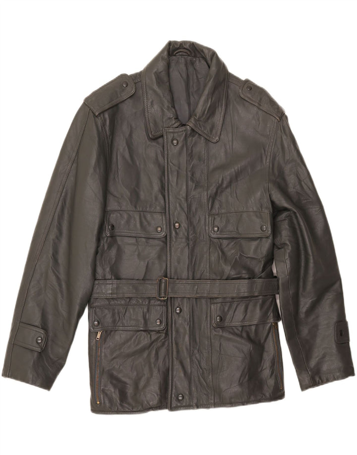 Vintage Mens Military Leather Jacket UK 38 Medium Grey