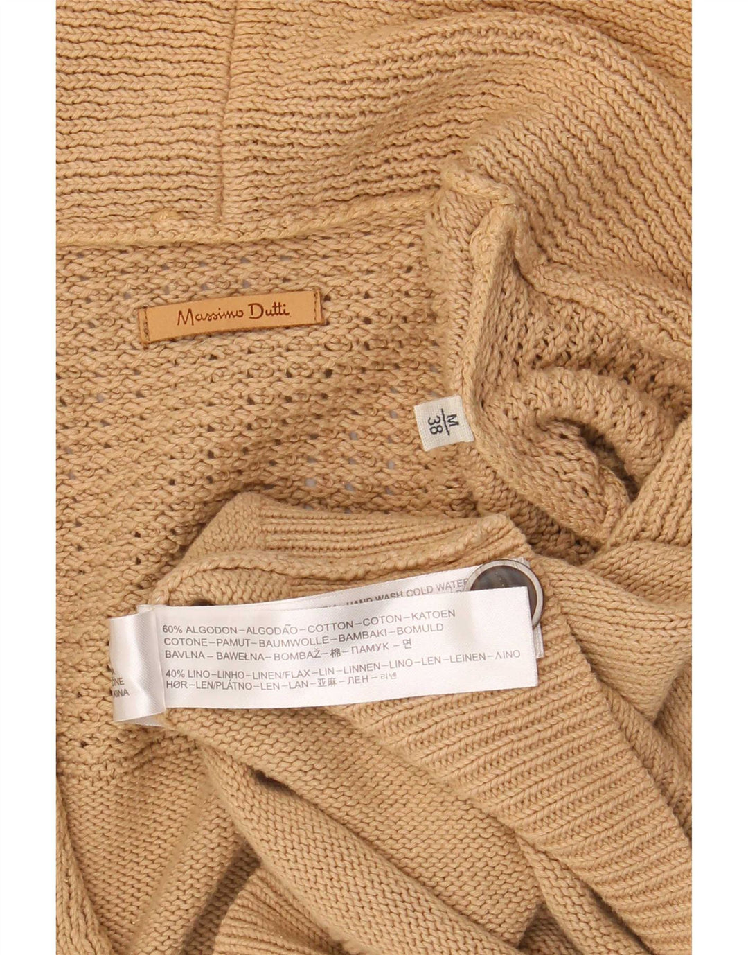 Massimo Dutti Mens Cardigan Sweater Medium Beige Cotton