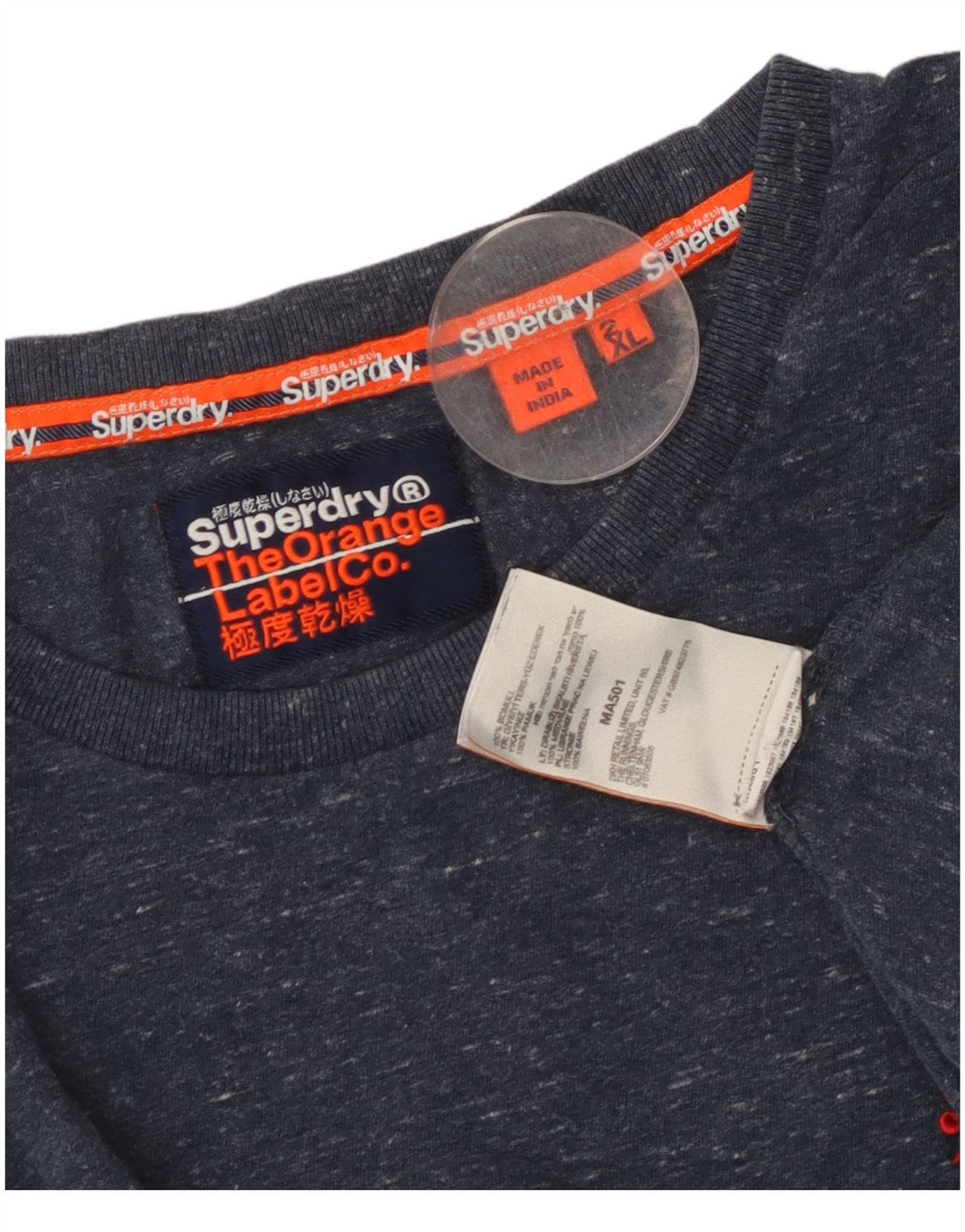 Superdry Mens Regular Fit T-Shirt Top 2XL Navy Blue Flecked Cotton