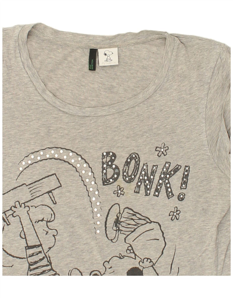 BENETTON Womens Peanuts Graphic T-Shirt Top UK 12  Medium Grey Vintage Benetton and Second-Hand Benetton from Messina Hembry 