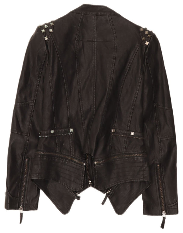 Vintage Womens Leather Biker Jacket UK 10 Small Black