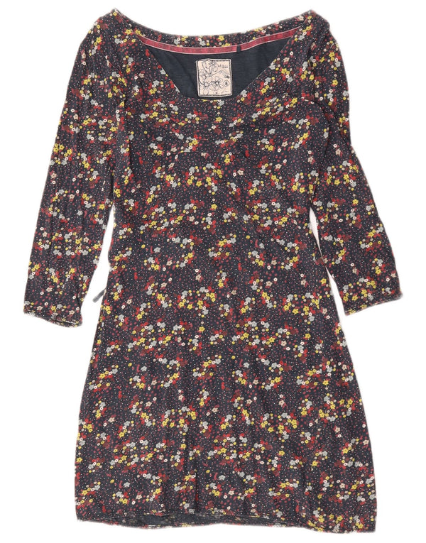 Fat Face Womens 3/4 Sleeve A-Line Dress UK 8 Small Navy Blue Floral Cotton