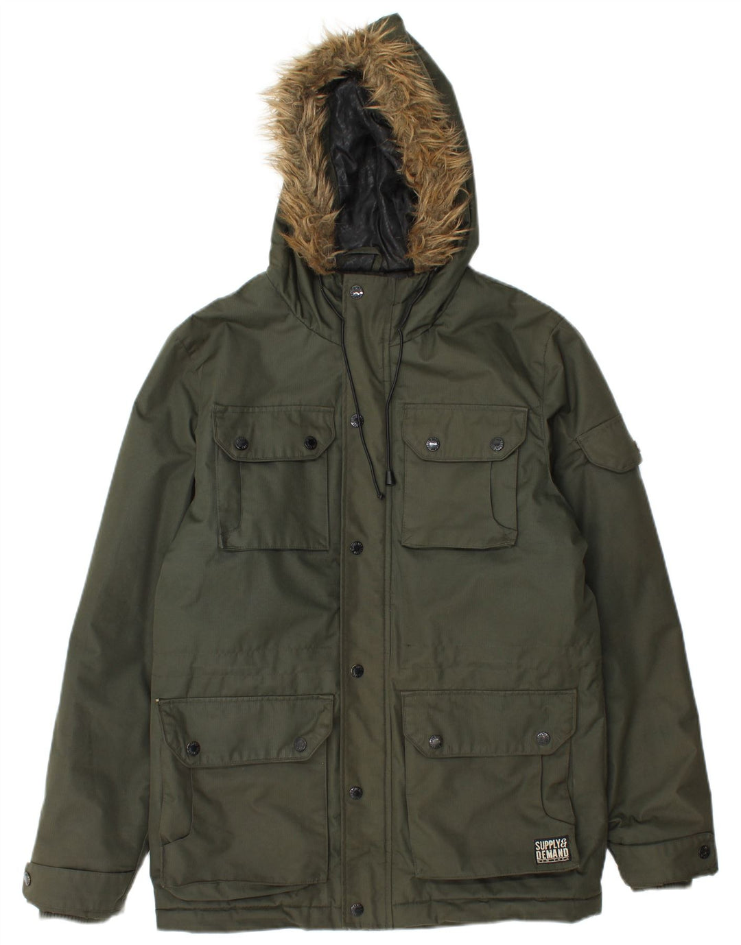 Supply & Demand Mens Hooded Utility Jacket UK 36 Small Khaki Polyester