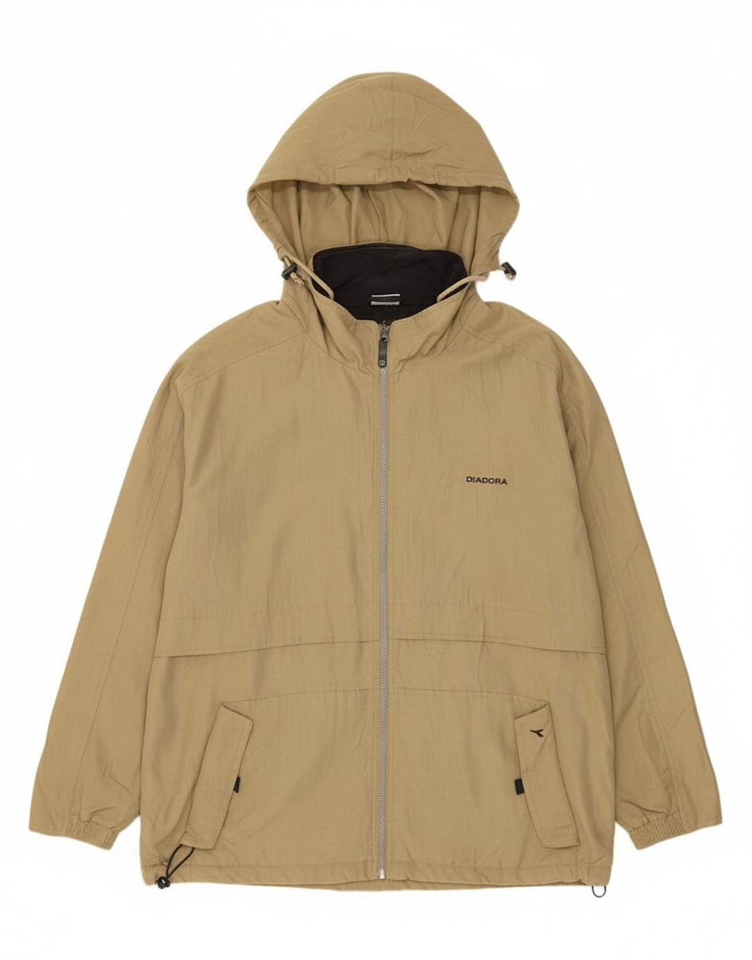 DIADORA Mens Hooded Rain Jacket UK 40 Large Khaki Polyamide