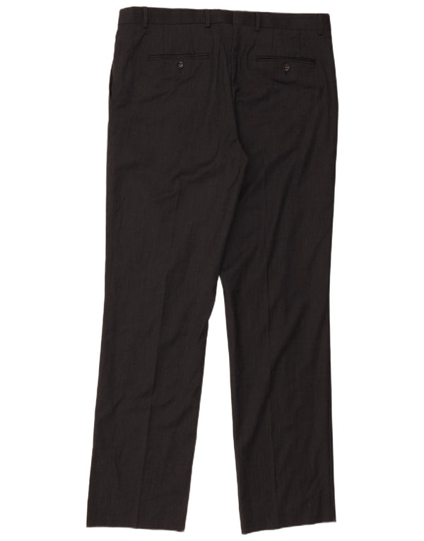 Zara Mens Straight Suit Trousers EU 46 XL W36 L32 Black Pinstripe Wool