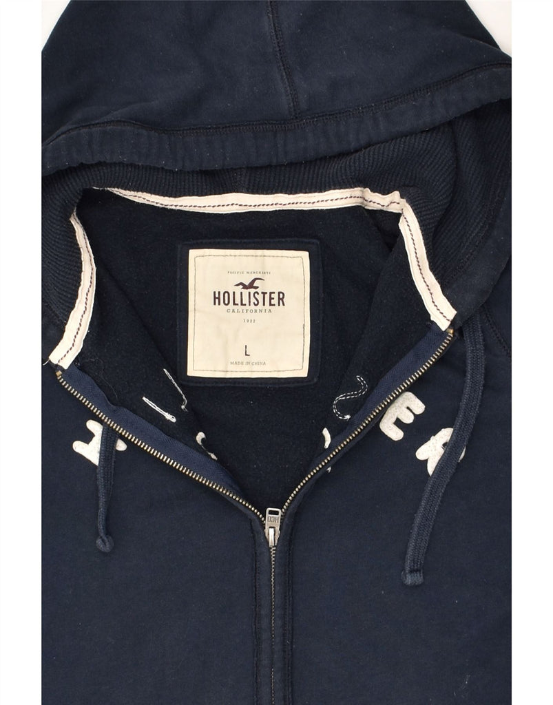 HOLLISTER Womens Graphic Zip Hoodie Sweater UK 14 Large Navy Blue Cotton | Vintage Hollister | Thrift | Second-Hand Hollister | Used Clothing | Messina Hembry 