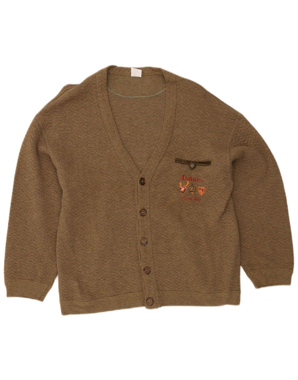 Vintage Womens Cardigan Sweater UK 18 XL Khaki Cotton