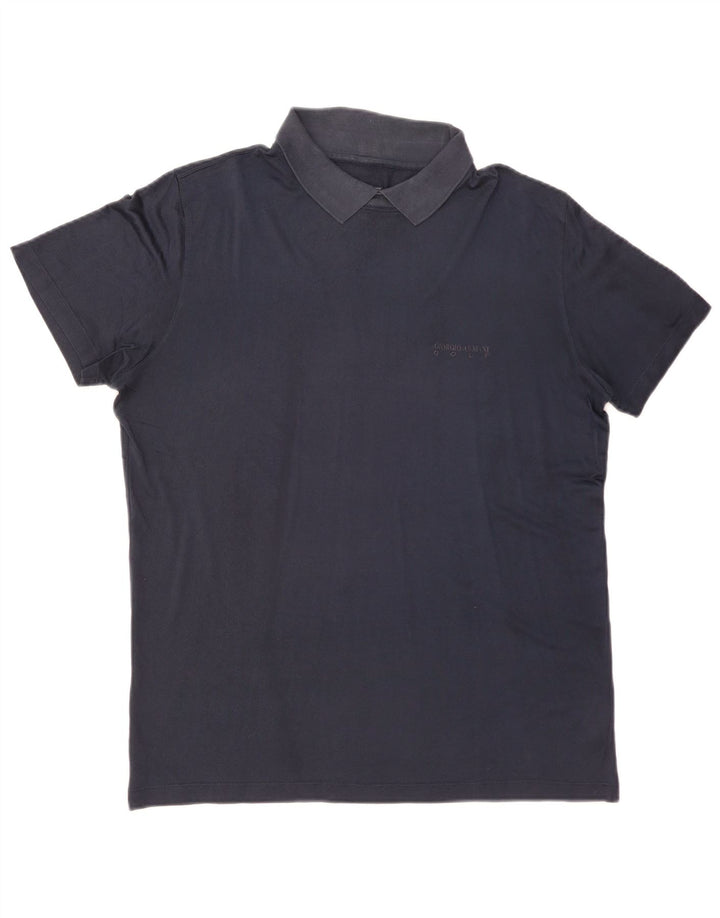 GIORGIO ARMANI Mens Polo Shirt IT 50 Medium Navy Blue Silk