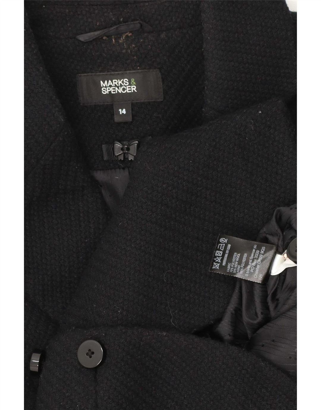 Marks & Spencer Womens 5 Button Blazer Jacket UK 14 Medium Black Polyester
