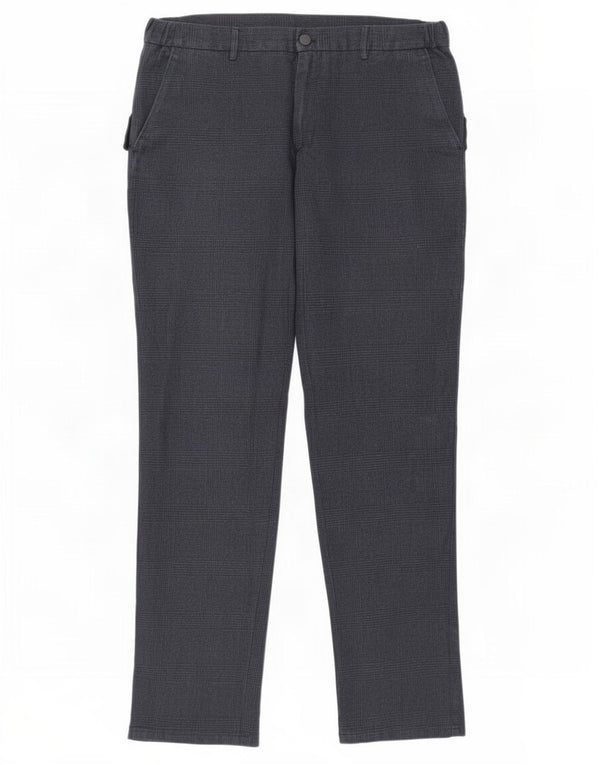 Massimo Dutti Mens Slim Chino Trousers EU 44 Large W34 L31 Navy Blue Plaid
