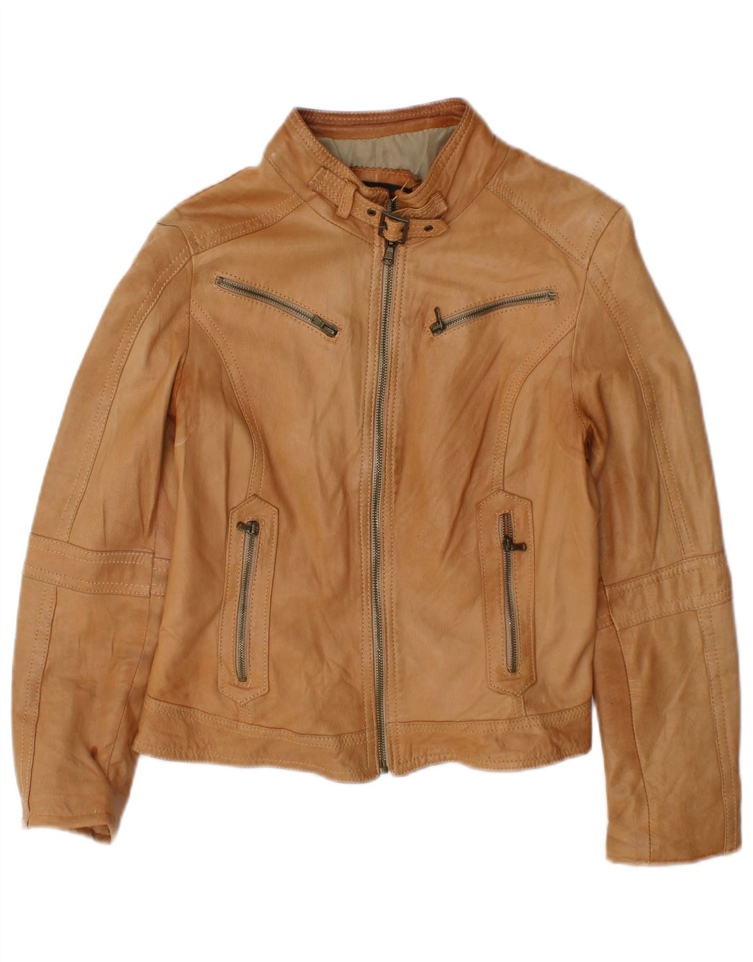 Sandro Ferrone Womens Crop Leather Jacket UK 14 Large Brown Leather