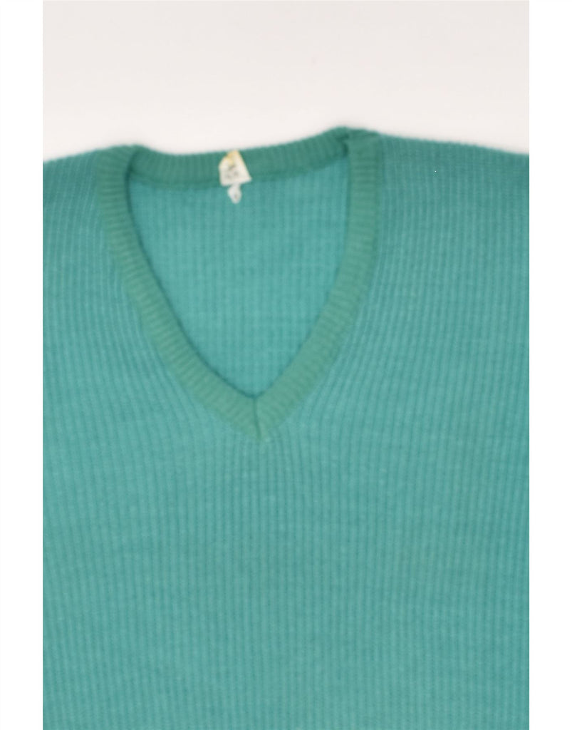 VINTAGE Womens V-Neck Jumper Sweater UK 10 Small Turquoise Cotton | Vintage Vintage | Thrift | Second-Hand Vintage | Used Clothing | Messina Hembry 