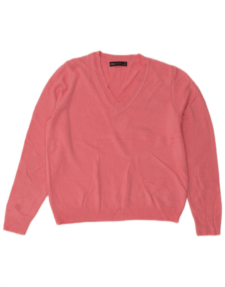 Marks & Spencer Womens V-Neck Jumper Sweater UK 14 Medium Pink Acrylic