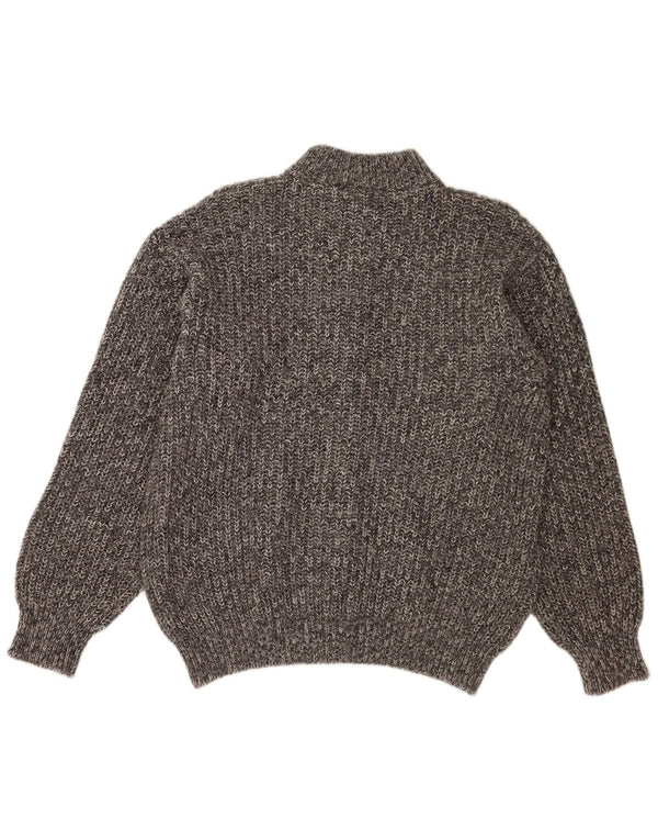 Vintage Womens Cardigan Sweater UK 14 Medium Grey Flecked Alpaca Wool
